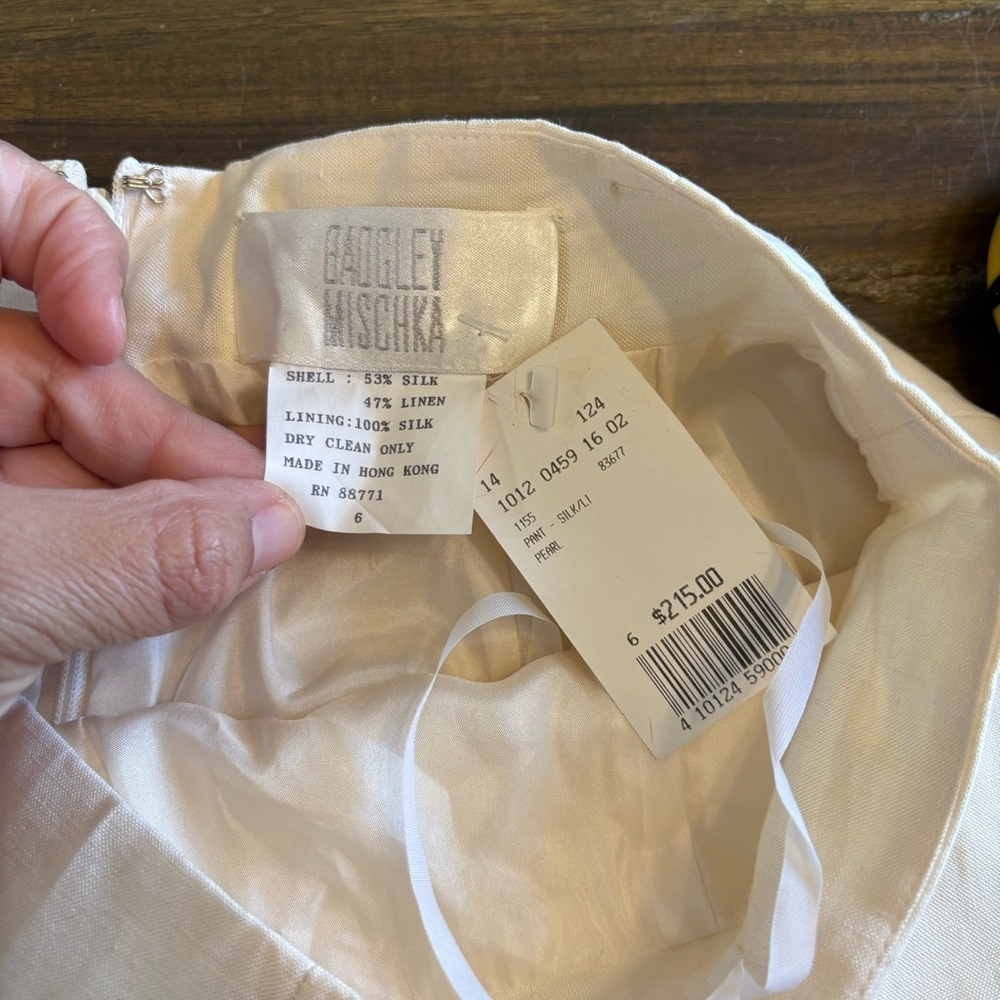Vintage Designer Trousers Pants Linen Silk Badgley Mischka Cream Dead Stock 6 - Picture 5 of 14